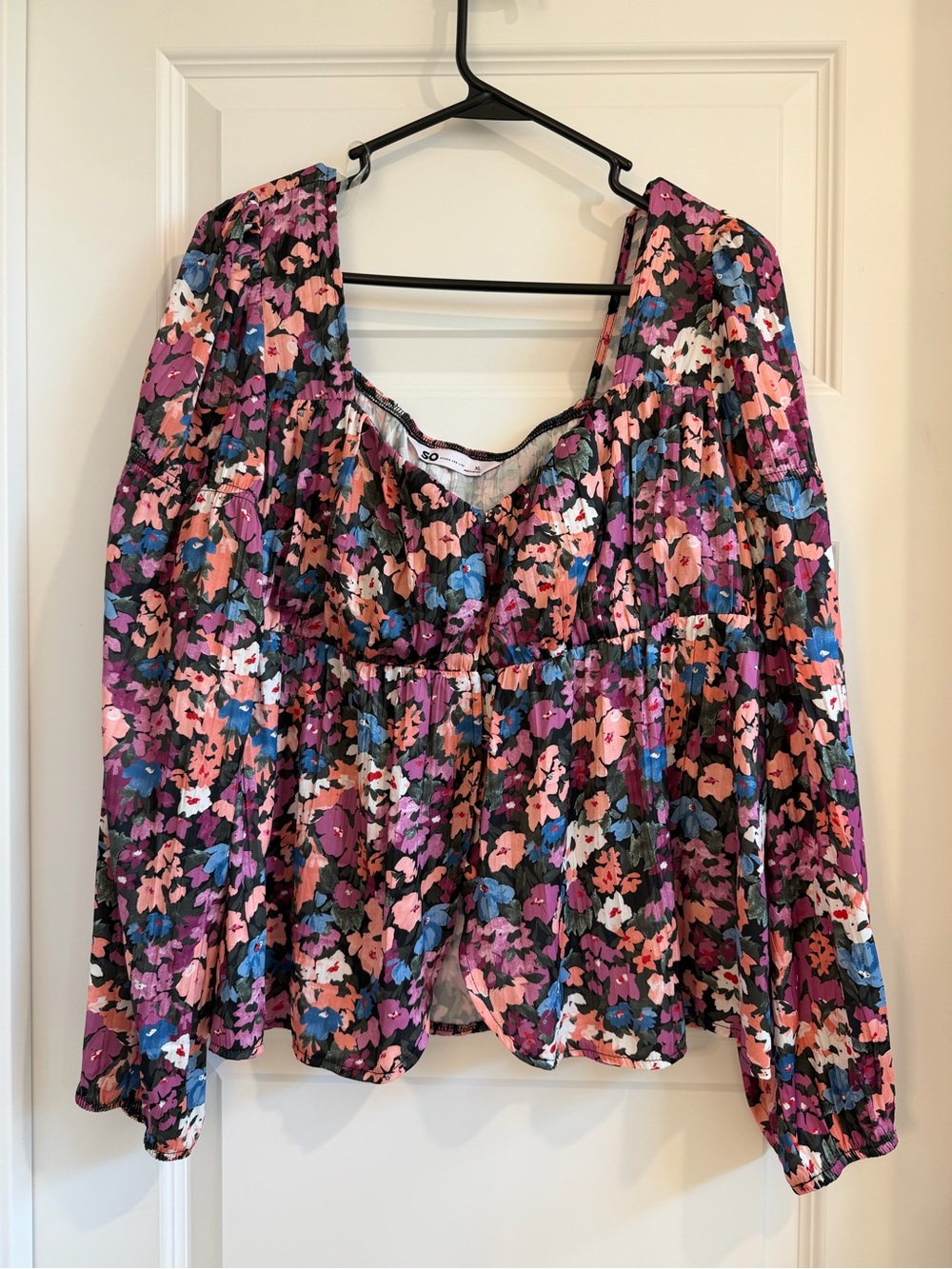 SO Floral Button Down Peasant Blouse
